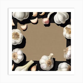 Garlic Cloves On Black Background Art Print