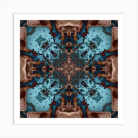 Abstract Kaleidoscope Blue Glow Art Print