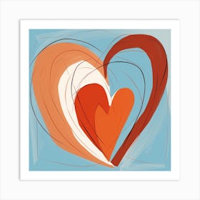 Heart Doodle Sketch Blue & Orange 1 Art Print