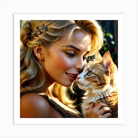 Portrait Of A Woman With A Cat Art Print