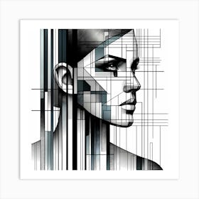 Women Head - Abstract Line Art Illustration 148 Art Print