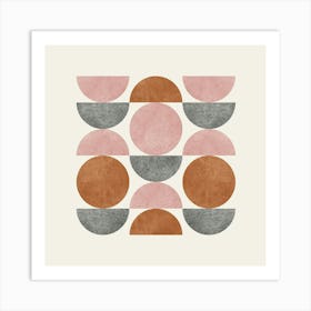 Scandinavian Pattern Half-moon Circle Abstract Minimalist - Pink Grey Brown 2 Art Print