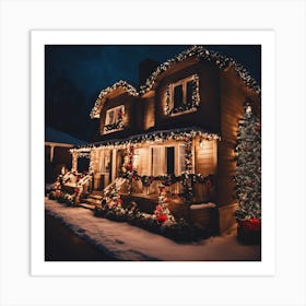 Christmas Lights On A House Art Print