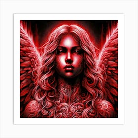 Beautiful Angel Portrait In Red And Black Drawing Art Print