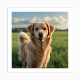 Golden Retriever Standing In A Field Art Print