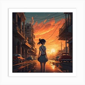 Sunset Girl in Havana Art Print