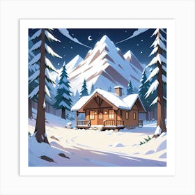 Winter Cabin In The Mountains 2 Art Print