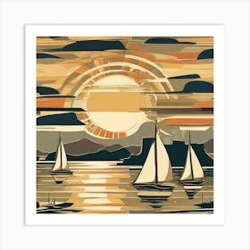 Sailboats At Sunset 4 Art Print