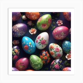 Painted Easter Eggs and Miniature Roses Art Print