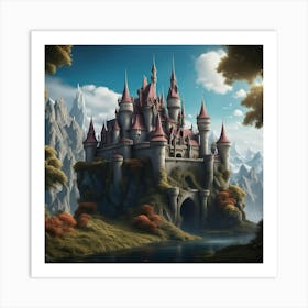 Majestic castle near the river Art Print