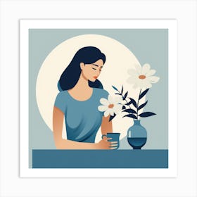 Woman With Flowers Art Print