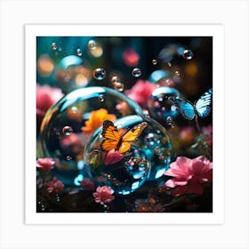 Butterflies In Bubbles Art Print