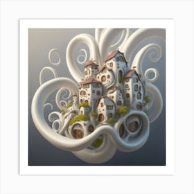 Mountain village sea waves tsunami 5 Art Print