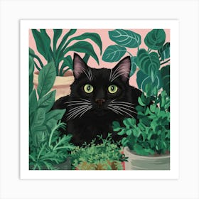 Black Cat In Pots 3 Art Print