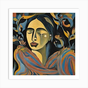 'A Woman With Tears' Abstracted Portrait Art Print