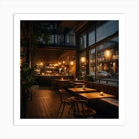 Restaurant Interior At Dusk Art Print