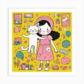 Little Girl With Cat Art Print