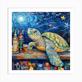 Sea Turtle At The Beach Bar 1 Art Print