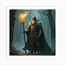 A Warrior Holding A Magical Staff With Glowing Runes 1 Art Print