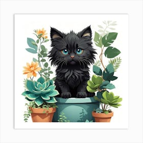 Black Cat In Pot Art Print