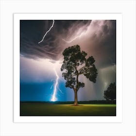 Lightning Over A Tree 2 Art Print