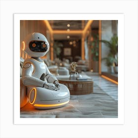 Robot Sitting In A Living Room Art Print