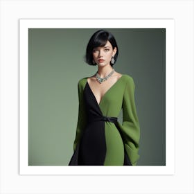 Green And Black Dress Art Print