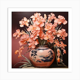 Pink Irises In A Vase Art Print
