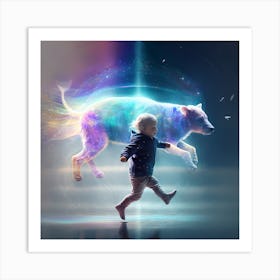 Child Running With A Dog Art Print