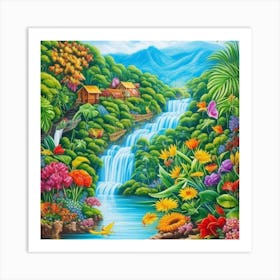 Waterfall In The Jungle 10 Art Print