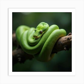 A Charming Green Tree Python Coiled On A Branch 1 Art Print