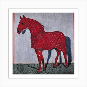 Red Horse In Fabric Art Print