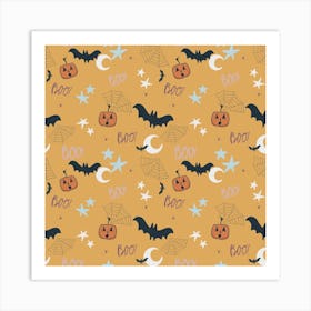 Halloween Pattern Light Yellow Art Print