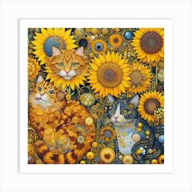 Sunflower Cats 1 Art Print