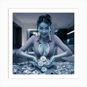 Woman Holding Bitcoins Art Print