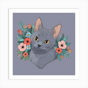 Cat With Flowers Art Print