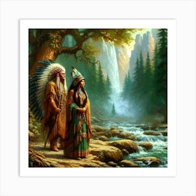 Oil Texture Native American Couple By Stream 9 Copy Art Print