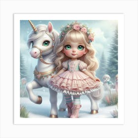 Little Girl And Unicorn Art Print