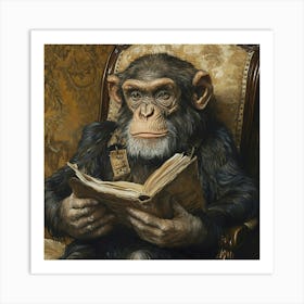 Chimpanzee Reading A Book Art Print