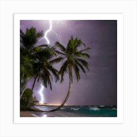 Lightning Over The Beach Art Print