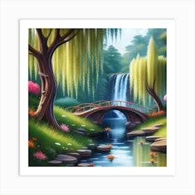 River Surrounded By Willow Trees More Trees 8 Art Print