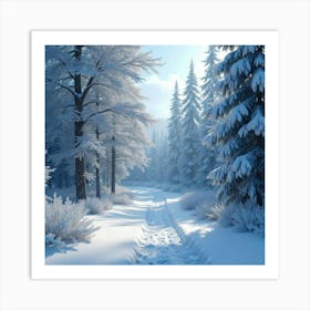 A Magical Snow Covered Forest With Sparkling, Frost Covered Trees 1 Art Print