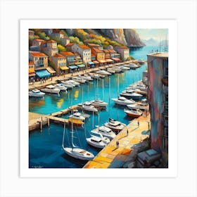 Seaside Harbor Majesty Among Yachts And Cliffs Art Print