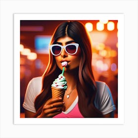 Girl Eating Ice Cream Inside Art Print