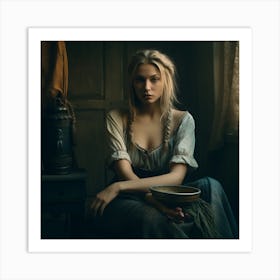 Young Woman In A Dark Room Art Print