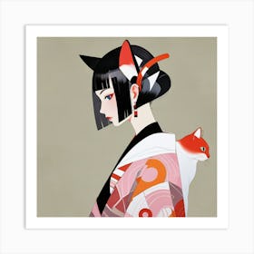 Japanese woman-cat 4 Art Print