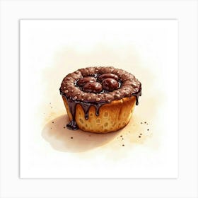 A Delicate Watercolor Portrait Of A Warm And Gooey Chocolate Bread Pudding With A Hint Of Bourbon Art Print