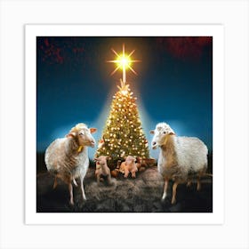 Firefly Sheep, Family, Meeting, Christmas, Candles, Christmas Tree, Baubles, Star, Festive, Holiday, (2) Art Print