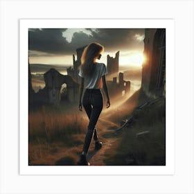 Walking Among Castle Ruins Art Print