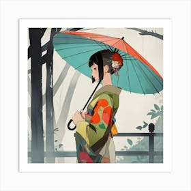 Japanese woman with umbrella 4 Art Print